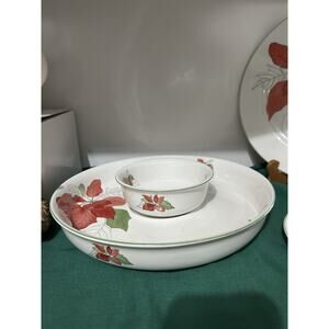 Block Poinsettia 2 Piece Chip Dip Bowl Set Vintage 1982 Block Bernarda Mary Lou